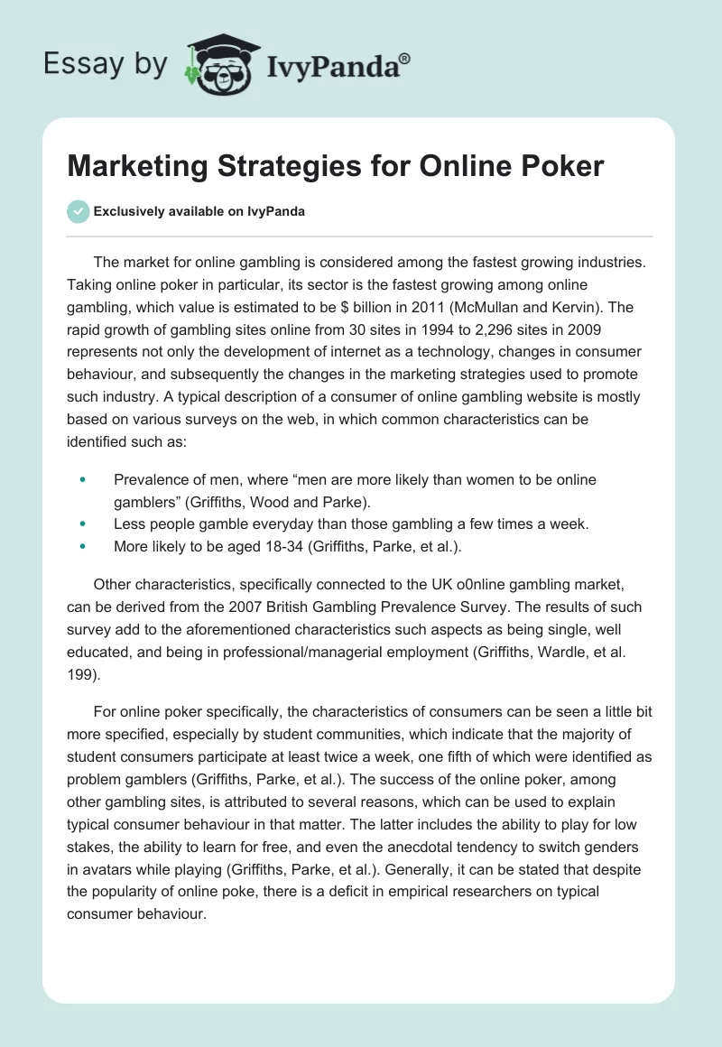 Marketing Strategies for Online Poker. Page 1