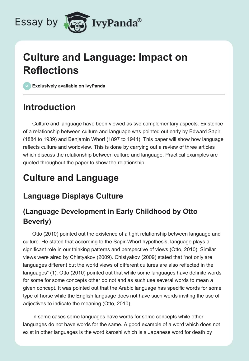 Culture and Language: Impact on Reflections. Page 1