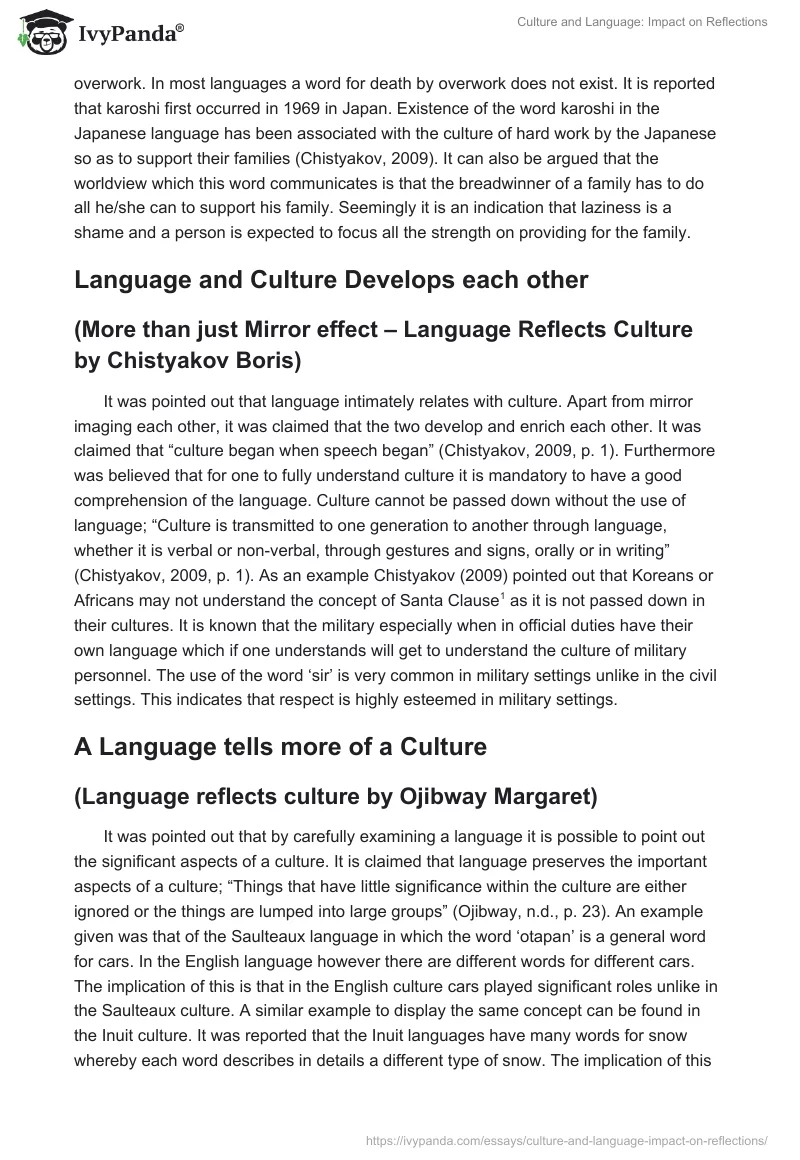 Culture and Language: Impact on Reflections. Page 2