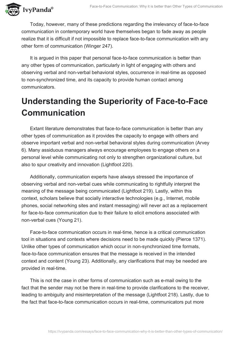 Face-to-Face Communication: Why It Is Better Than Other Types of Communication. Page 2
