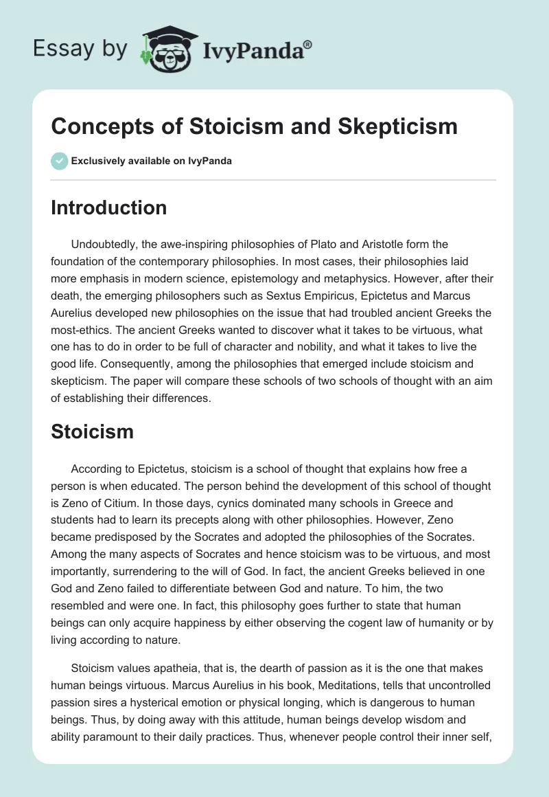 Concepts of Stoicism and Skepticism. Page 1