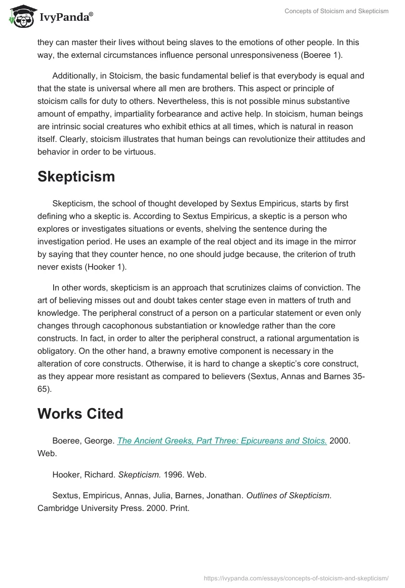 Concepts of Stoicism and Skepticism. Page 2