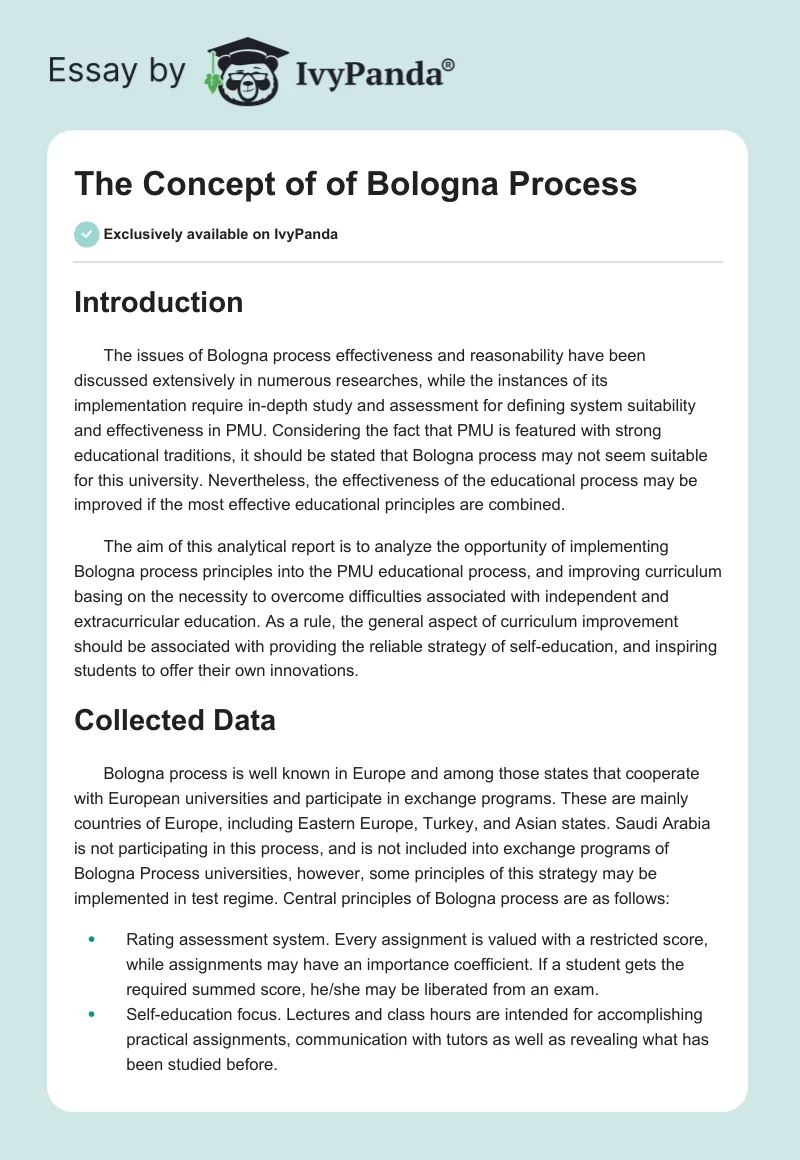 The Concept of of Bologna Process. Page 1