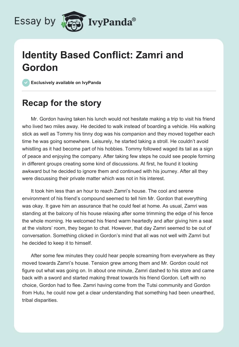 Identity Based Conflict: Zamri and Gordon. Page 1