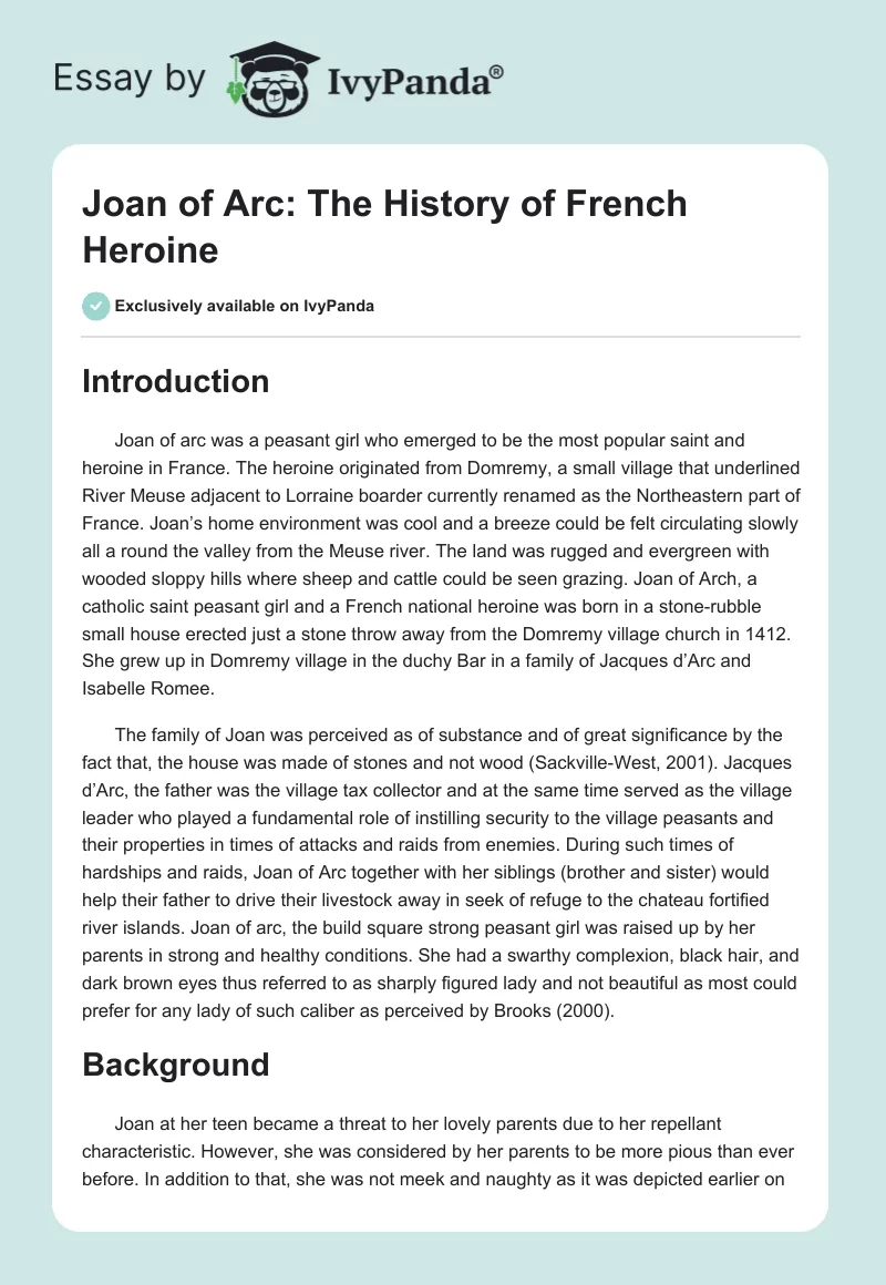 Joan of Arc: The History of French Heroine. Page 1