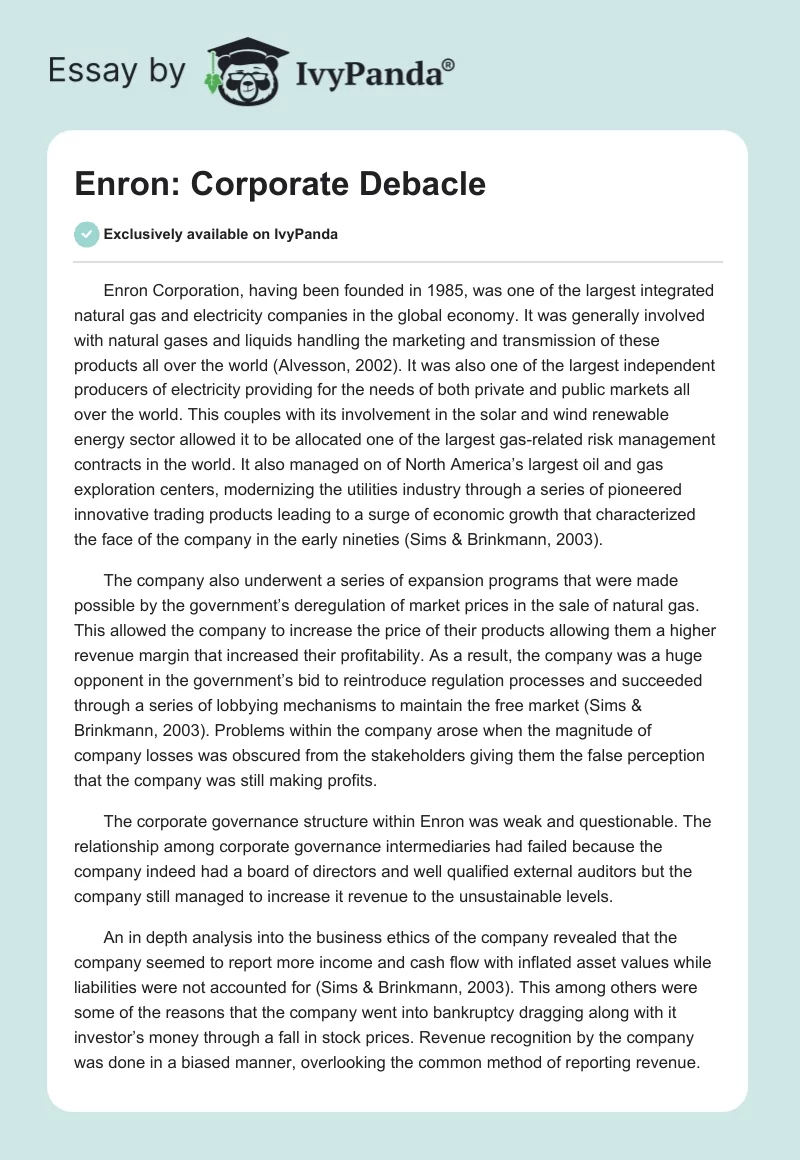 Enron: Corporate Debacle. Page 1