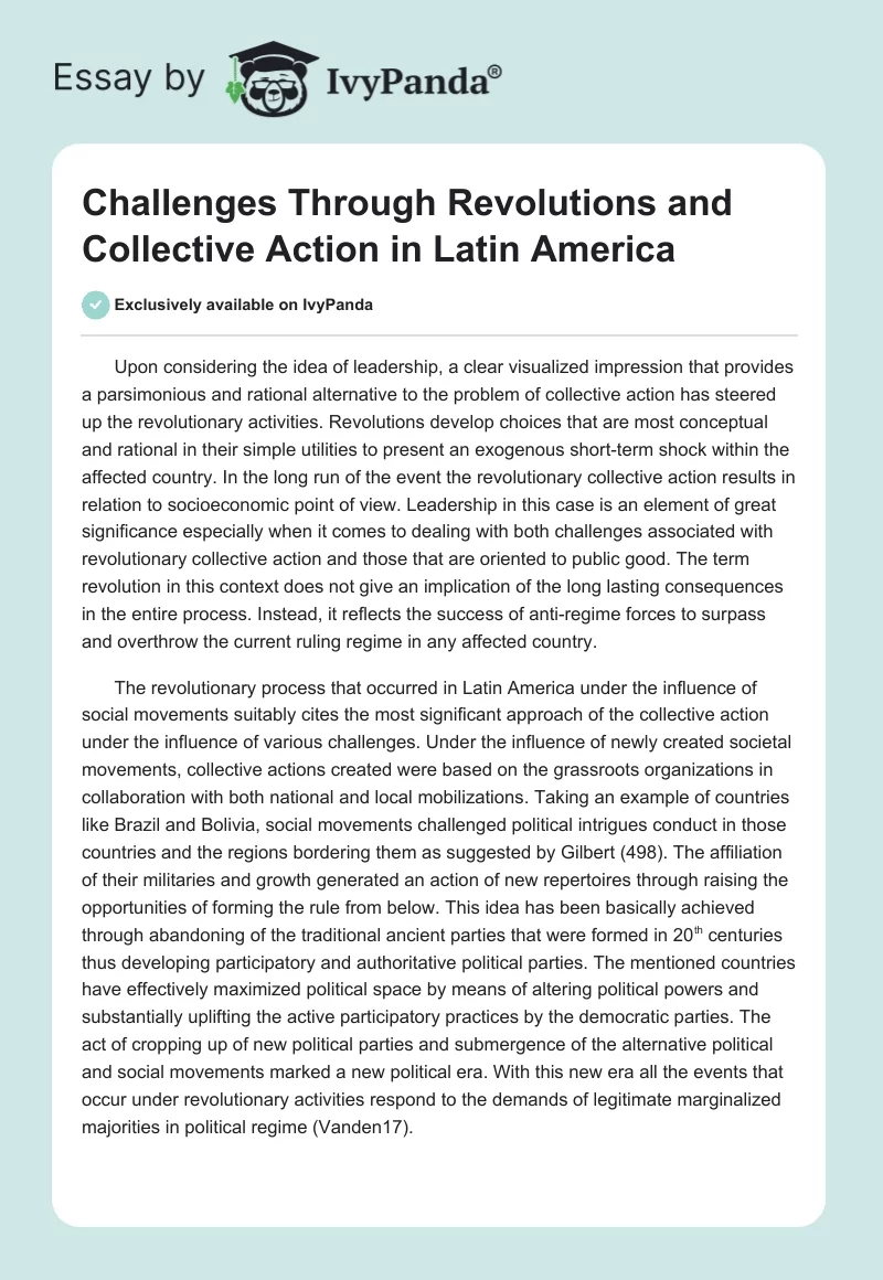 Challenges Through Revolutions and Collective Action in Latin America. Page 1