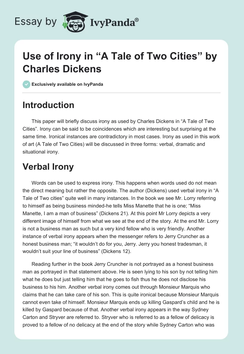 Use of Irony in “A Tale of Two Cities” by Charles Dickens. Page 1