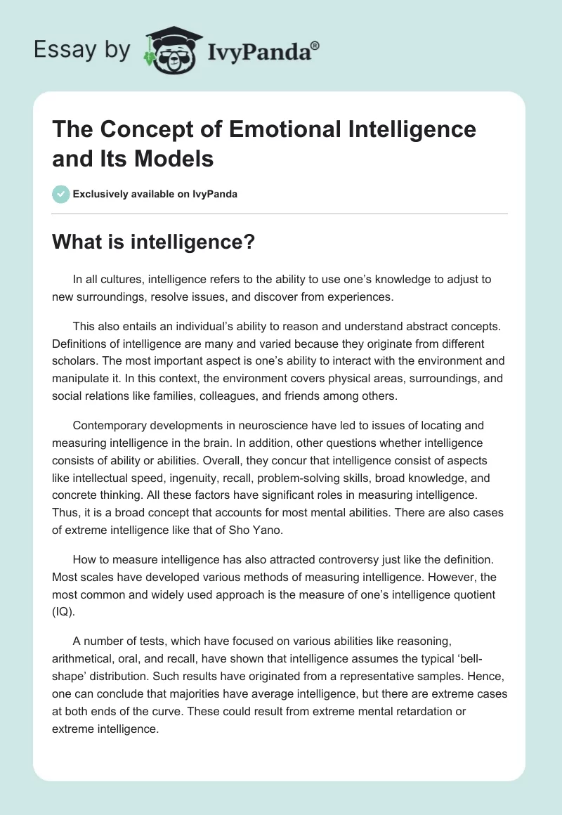 The Concept of Emotional Intelligence and Its Models. Page 1