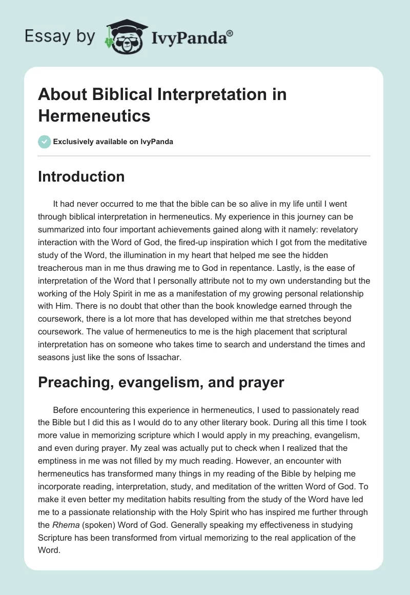 About Biblical Interpretation in Hermeneutics. Page 1
