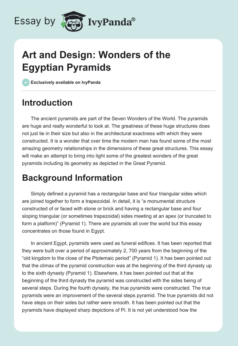Art and Design: Wonders of the Egyptian Pyramids. Page 1
