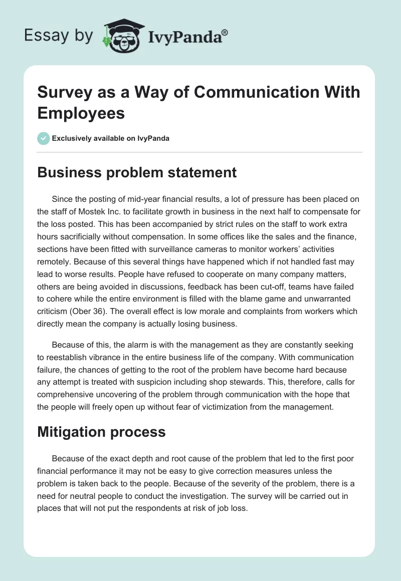 Survey as a Way of Communication With Employees. Page 1