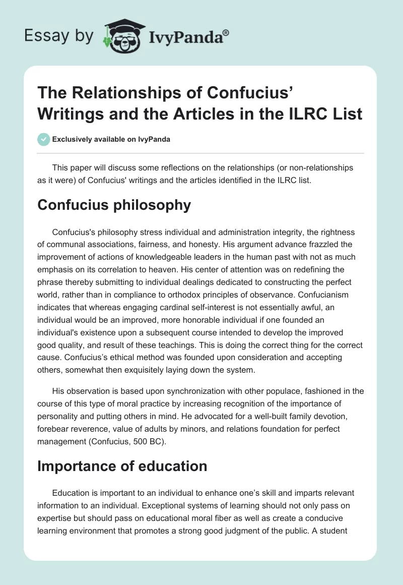 The Relationships of Confucius’ Writings and the Articles in the ILRC List. Page 1