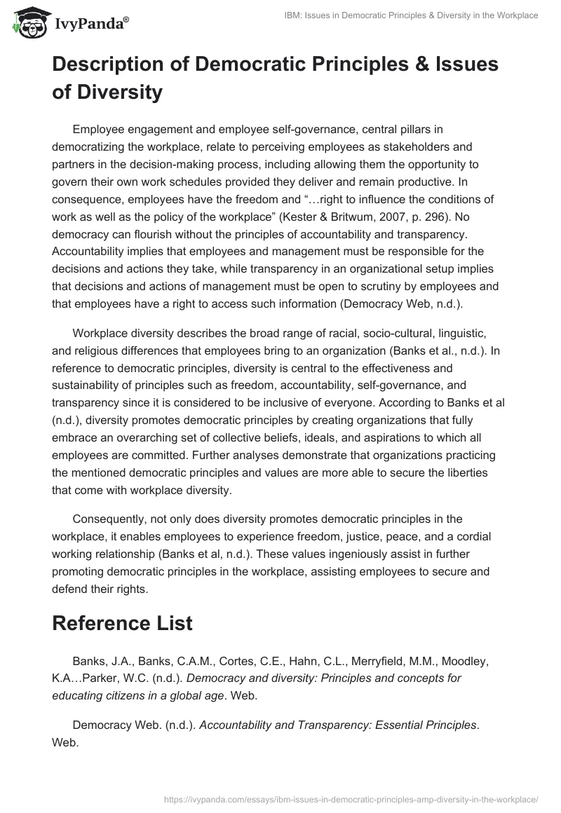 IBM: Issues in Democratic Principles & Diversity in the Workplace. Page 2