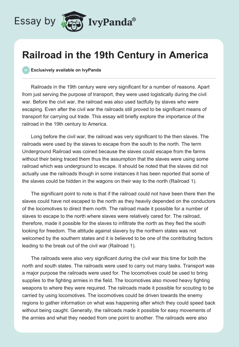 Railroad in the 19th Century in America. Page 1