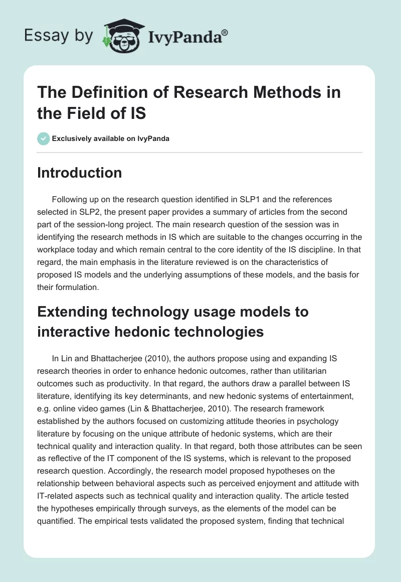 The Definition of Research Methods in the Field of IS. Page 1