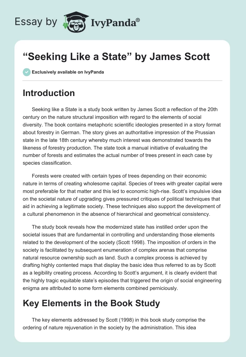 “Seeking Like a State” by James Scott. Page 1