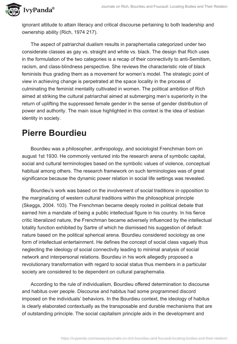 Journals on Rich, Bourdieu and Foucault: Locating Bodies and Their Relation. Page 2