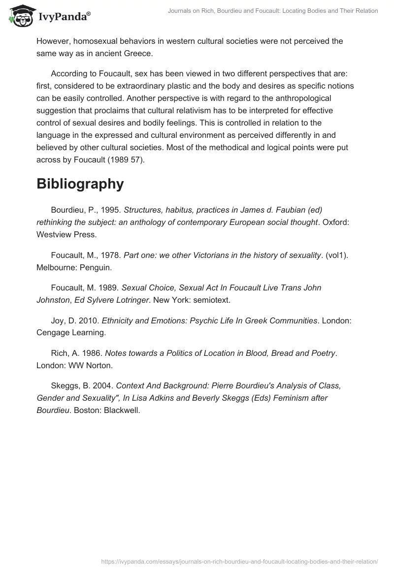 Journals on Rich, Bourdieu and Foucault: Locating Bodies and Their Relation. Page 5