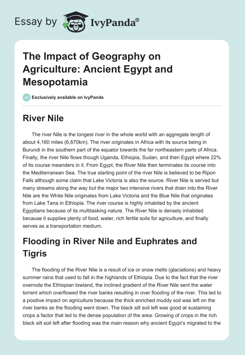 The Impact of Geography on Agriculture: Ancient Egypt and Mesopotamia. Page 1