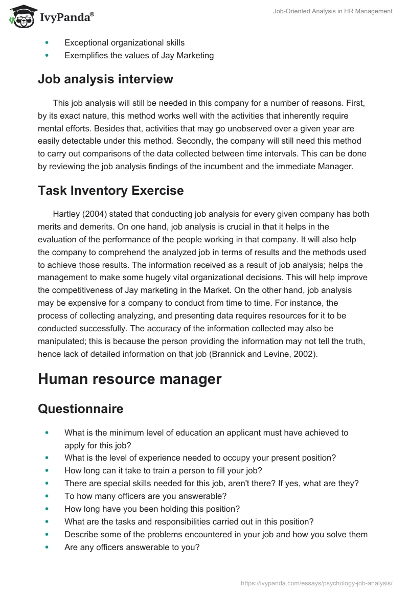 Job-Oriented Analysis in HR Management. Page 2