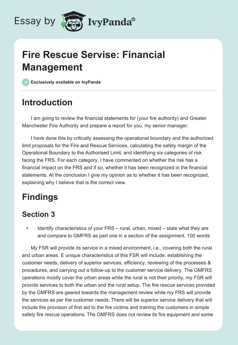 Fire Rescue Servise: Financial Management. Page 1