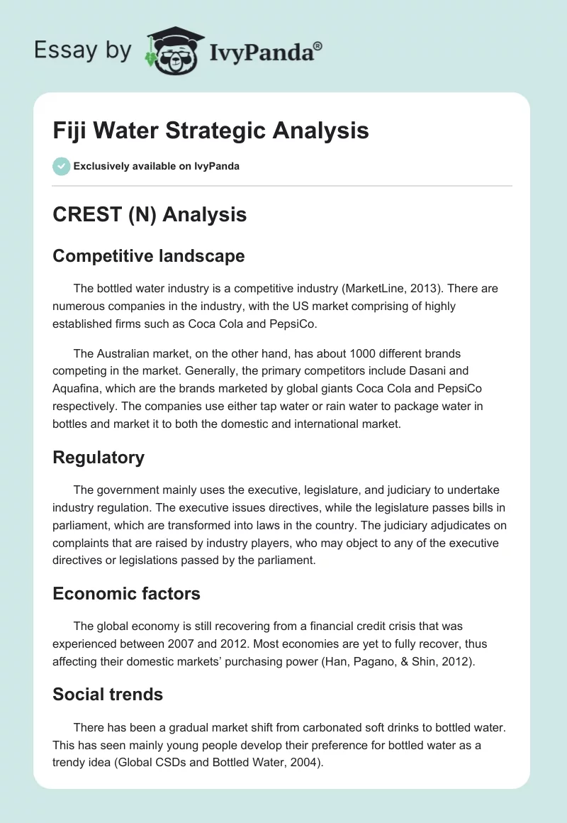 Fiji Water Strategic Analysis. Page 1