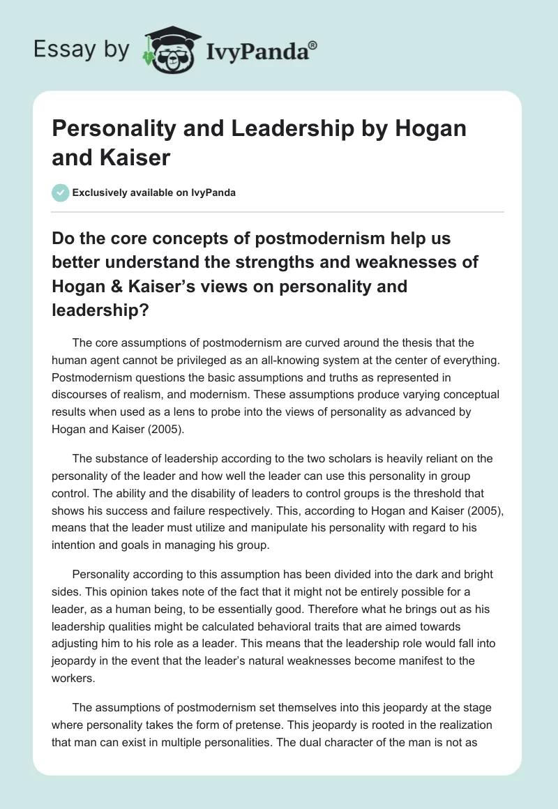 Personality and Leadership by Hogan and Kaiser. Page 1