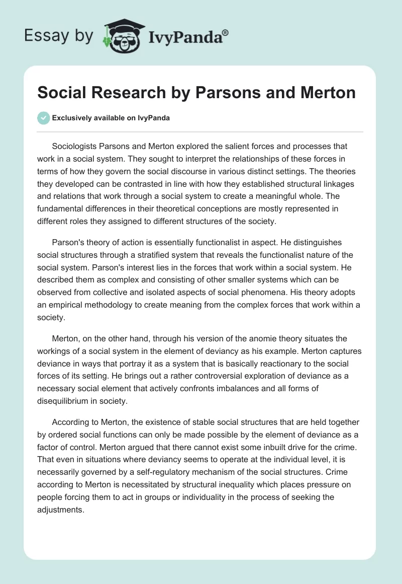 Social Research by Parsons and Merton. Page 1