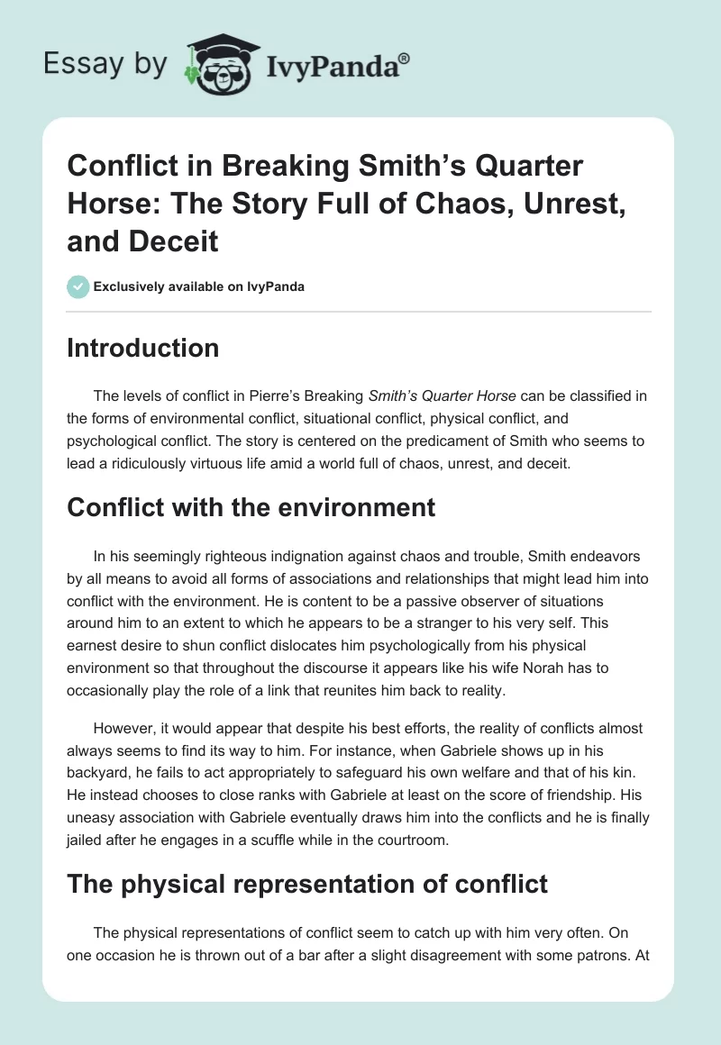 Conflict in Breaking Smith’s Quarter Horse: The Story Full of Chaos, Unrest, and Deceit. Page 1