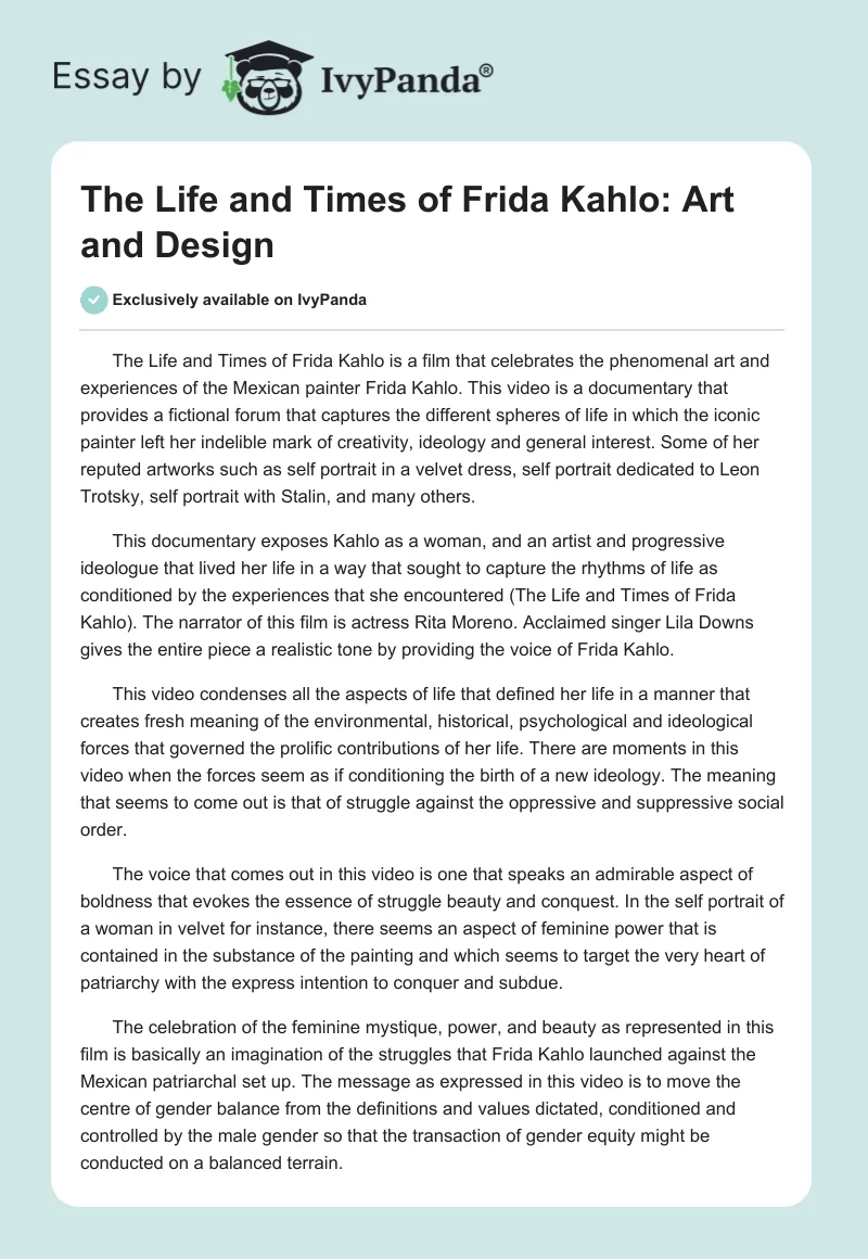 The Life and Times of Frida Kahlo: Art and Design. Page 1