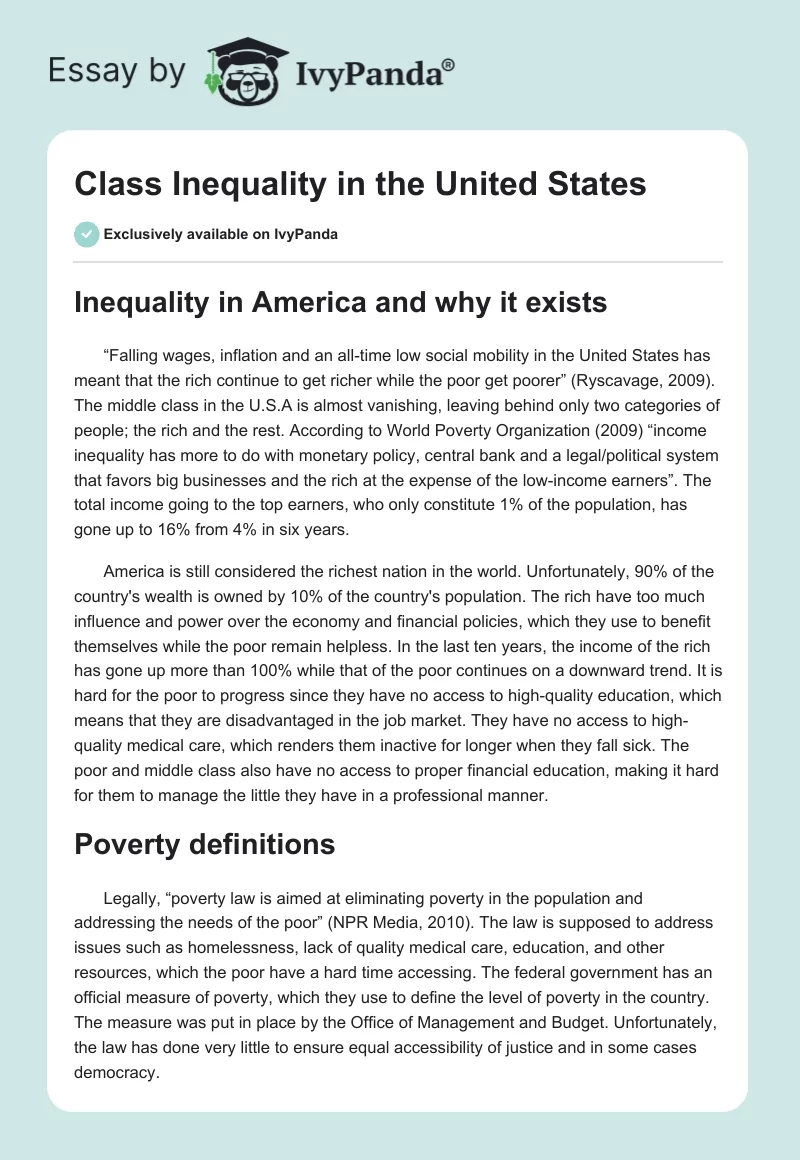 Class Inequality in the United States. Page 1