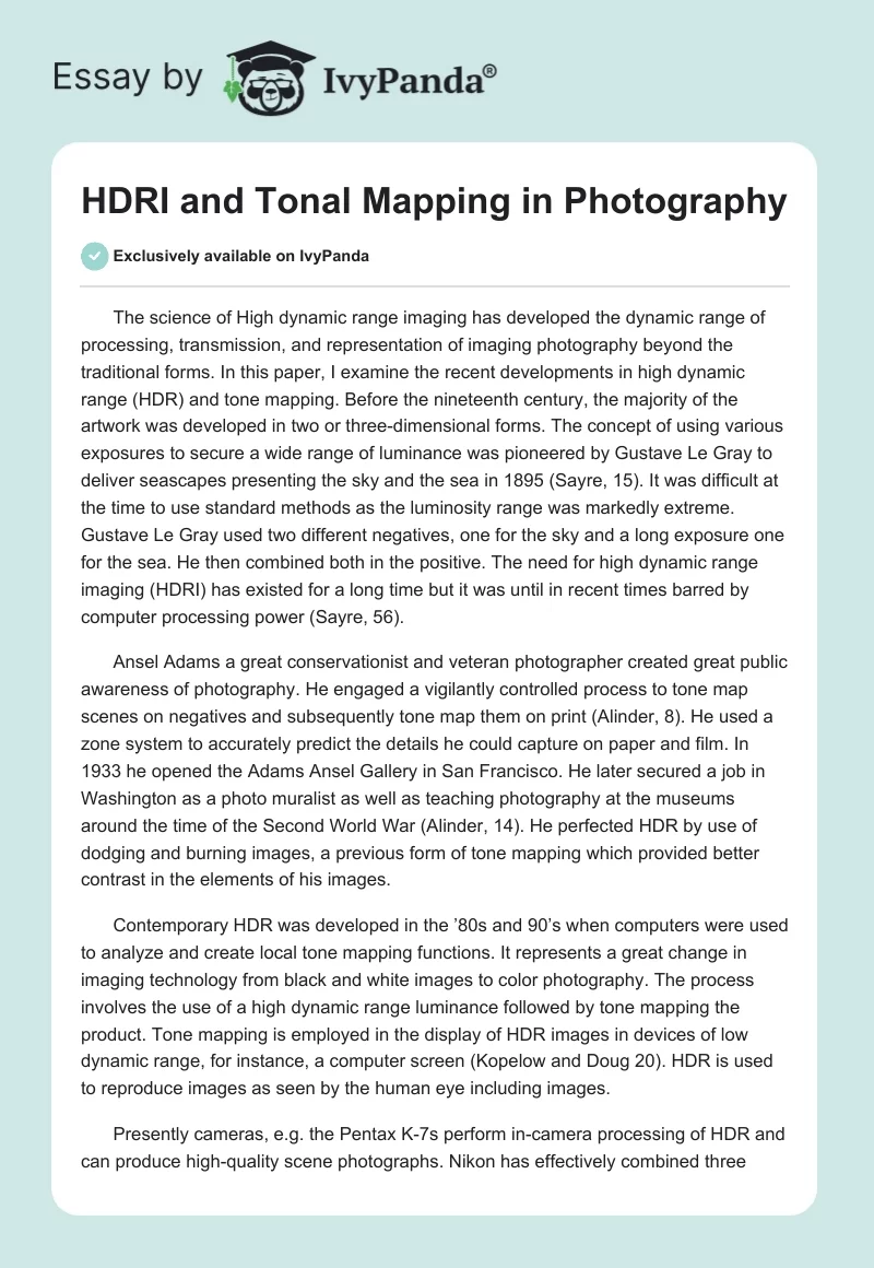 HDRI and Tonal Mapping in Photography. Page 1