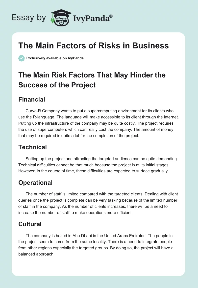 The Main Factors of Risks in Business. Page 1