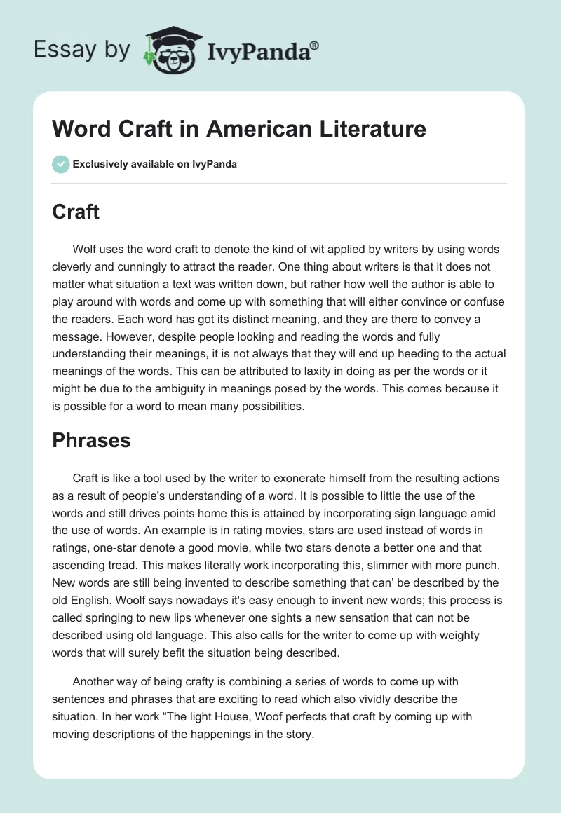 Word Craft in American Literature. Page 1