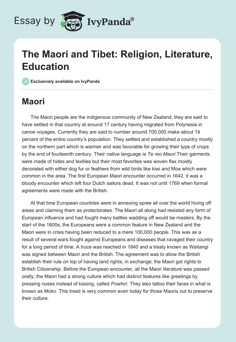 The Maori and Tibet: Religion, Literature, Education. Page 1