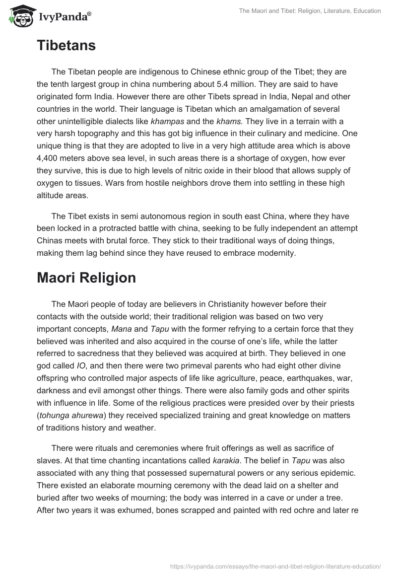 The Maori and Tibet: Religion, Literature, Education. Page 2