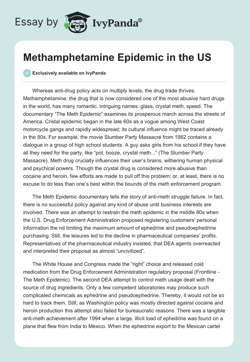 Methamphetamine Epidemic in the US. Page 1