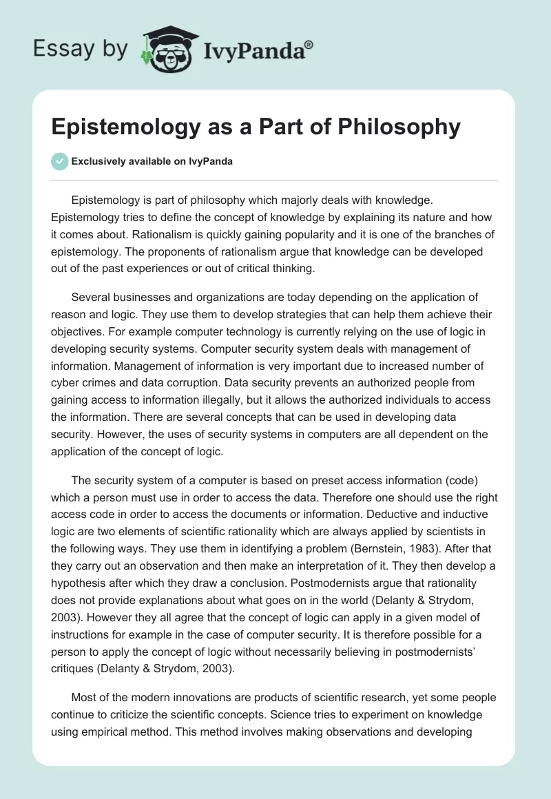 Epistemology as a Part of Philosophy. Page 1