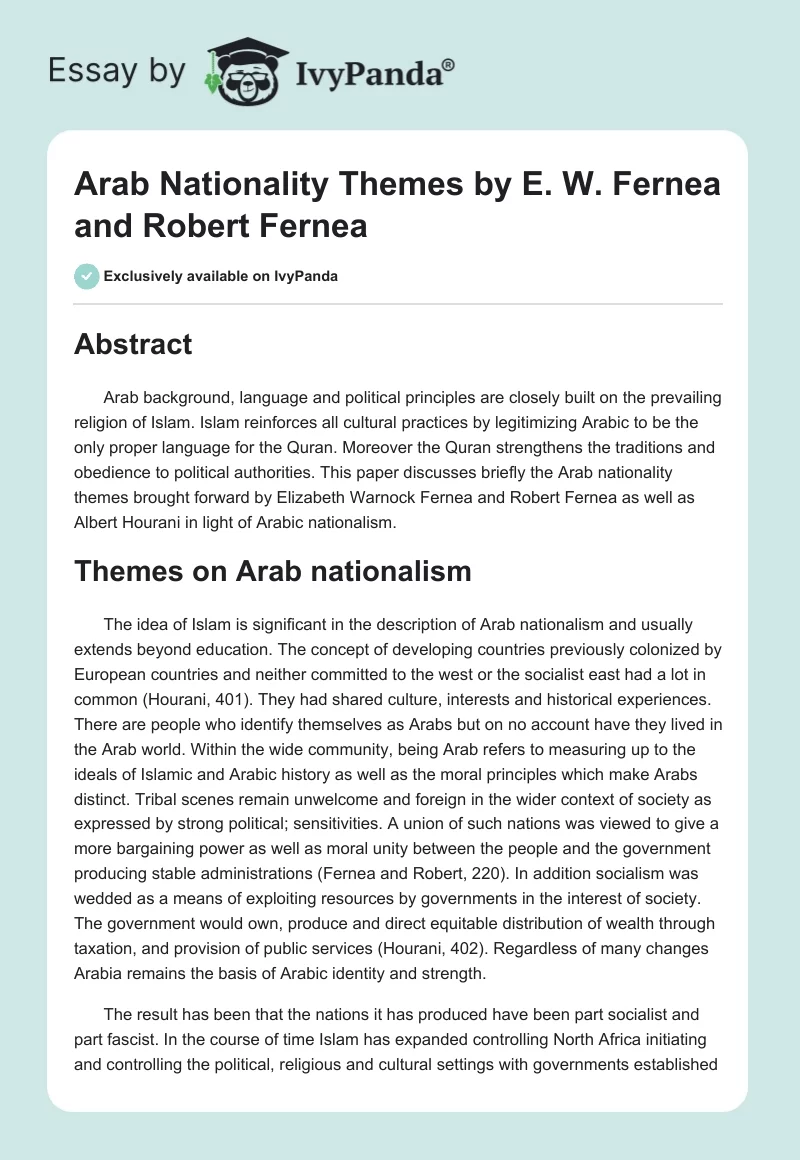 Arab Nationality Themes by E. W. Fernea and Robert Fernea. Page 1