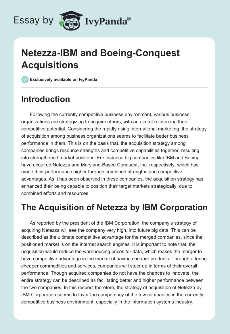 Netezza-IBM and Boeing-Conquest Acquisitions. Page 1