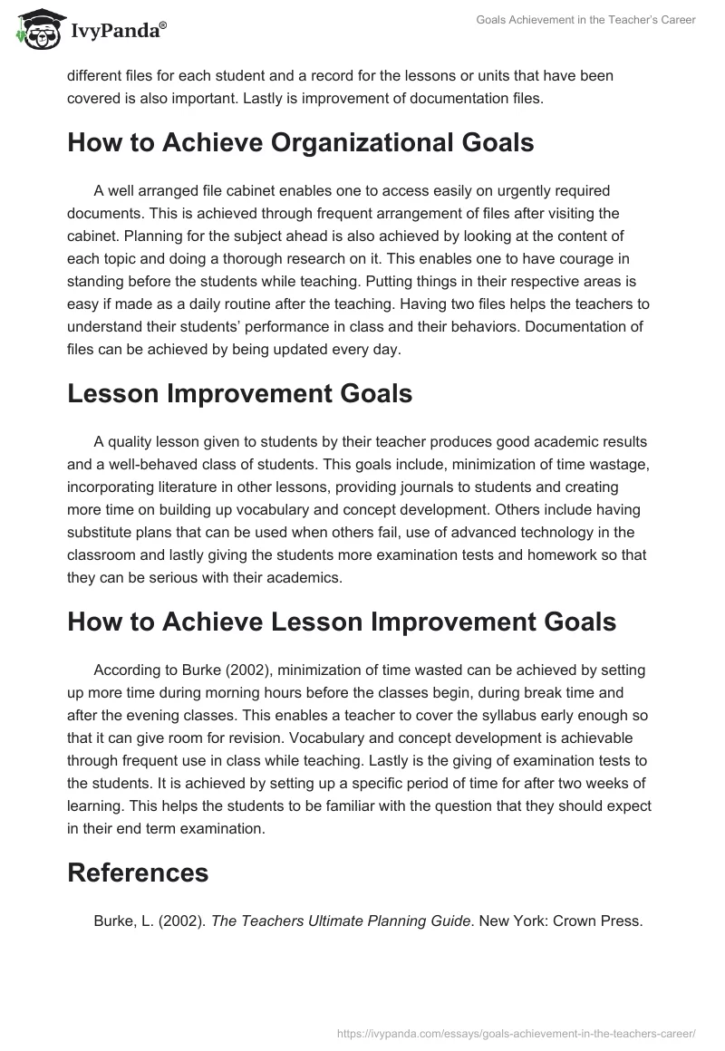 Goals Achievement in the Teacher’s Career. Page 2