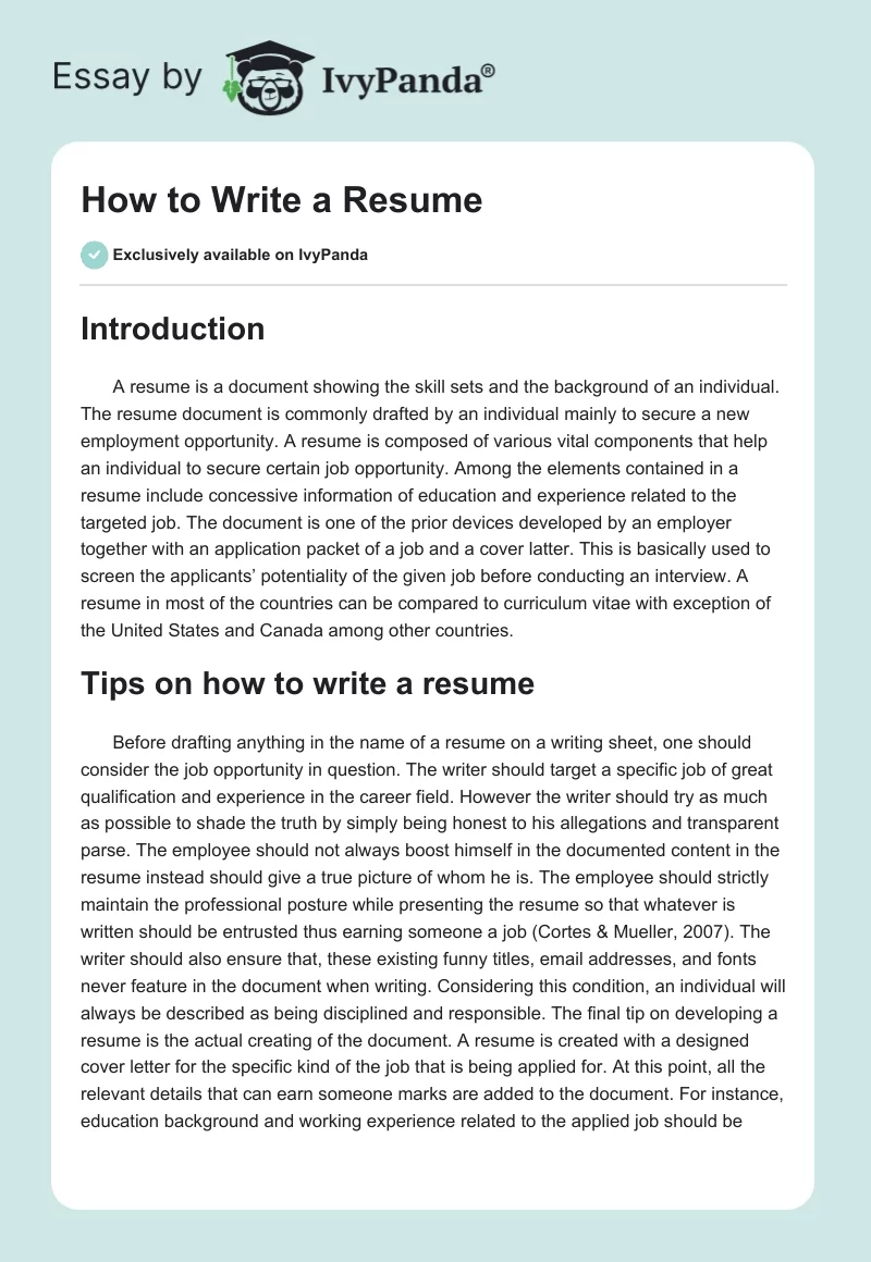 How to Write a Resume. Page 1