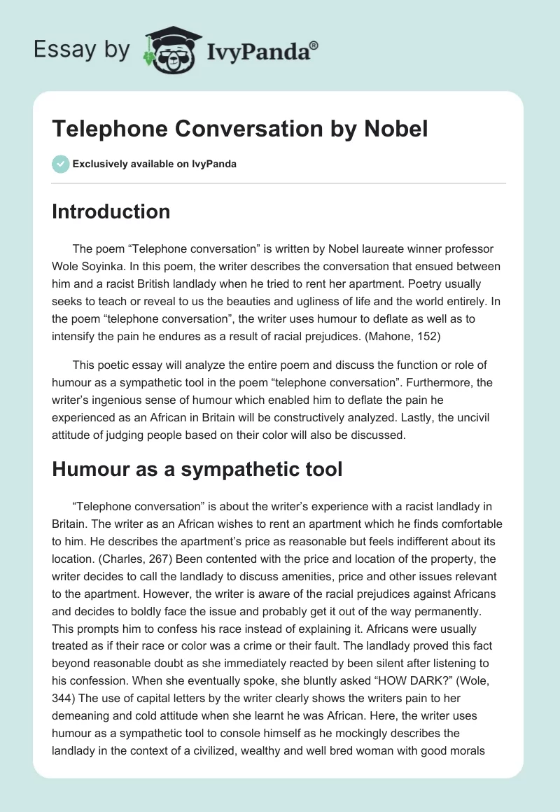"Telephone Conversation" by Nobel. Page 1