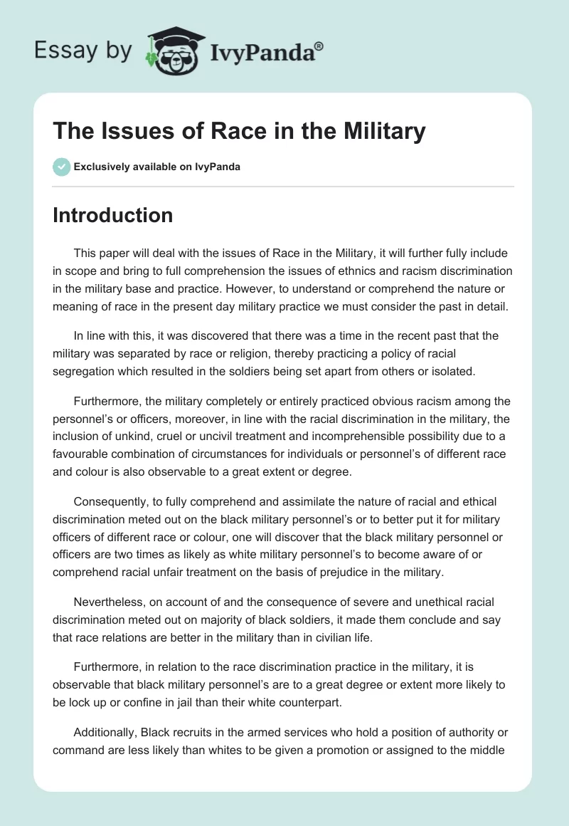 The Issues of Race in the Military. Page 1