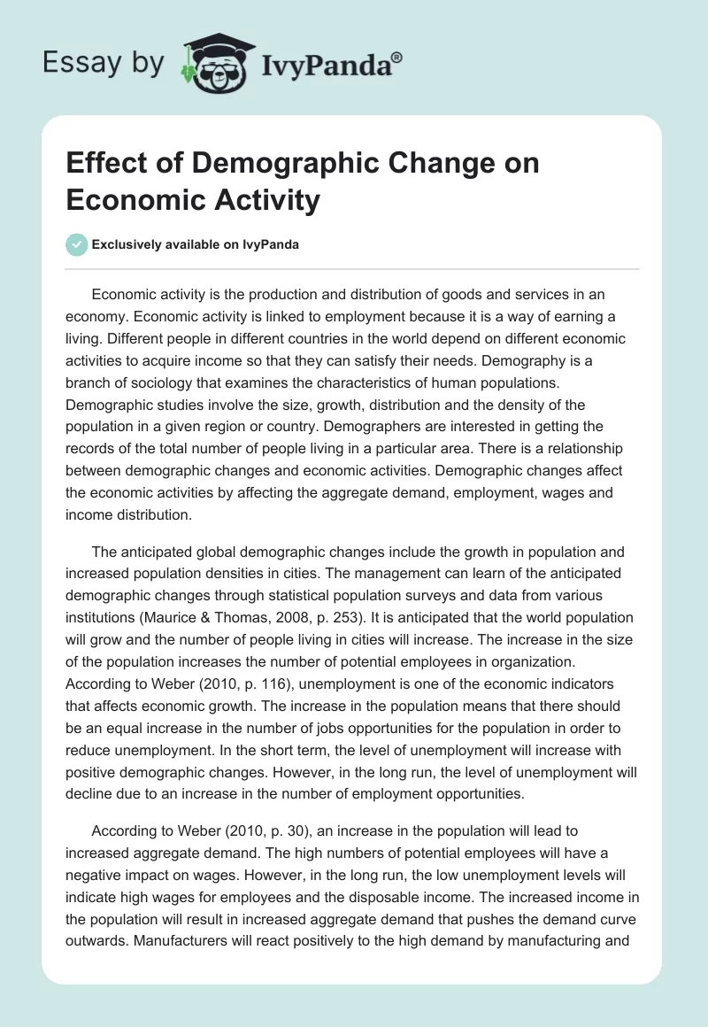 Effect of Demographic Change on Economic Activity. Page 1