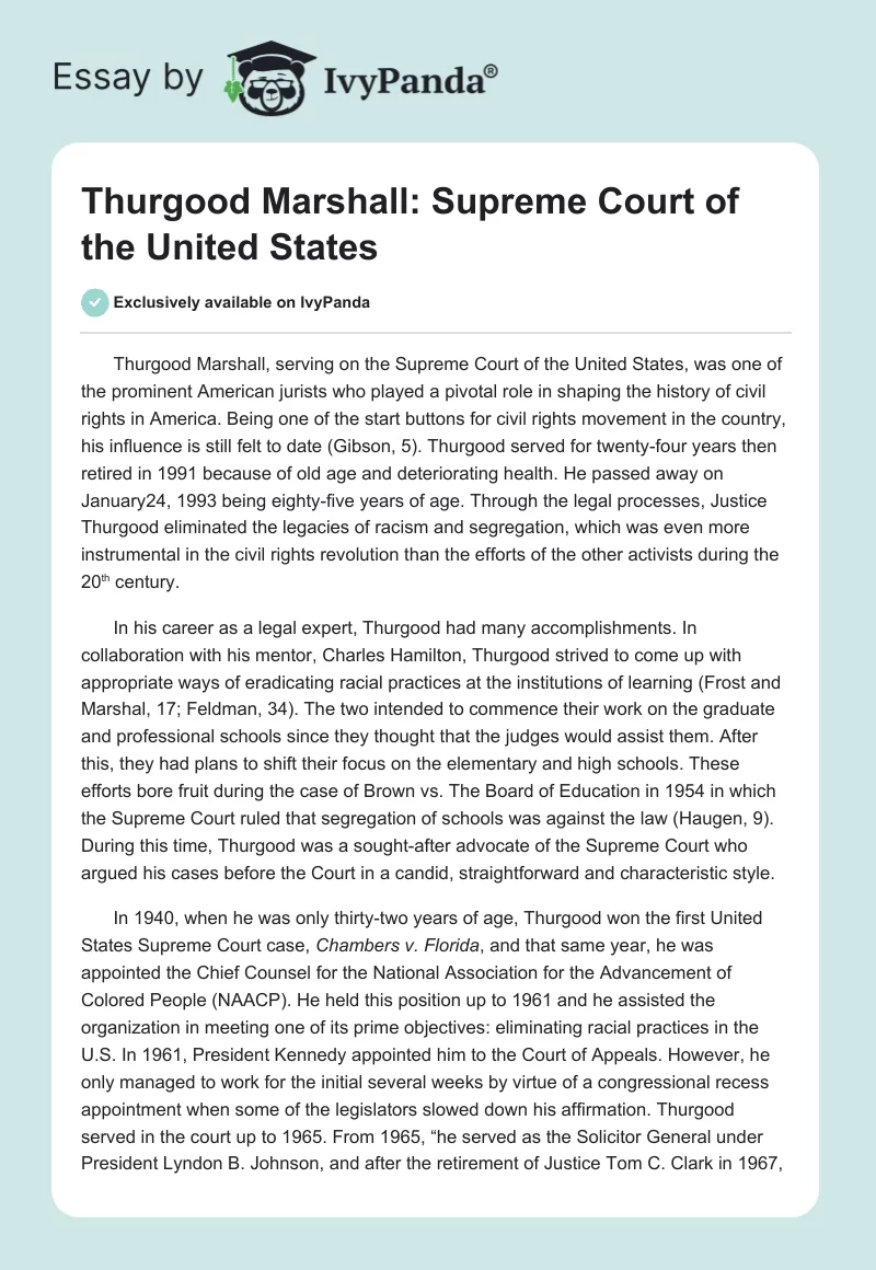 Thurgood Marshall: Supreme Court of the United States. Page 1