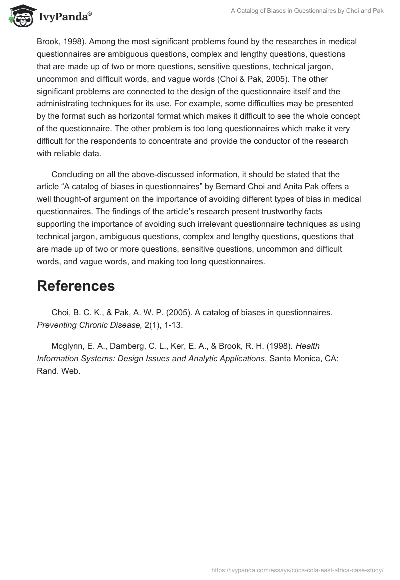 "A Catalog of Biases in Questionnaires" by Choi and Pak. Page 2