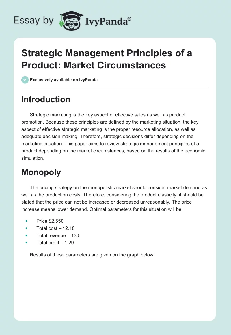 Strategic Management Principles of a Product: Market Circumstances. Page 1