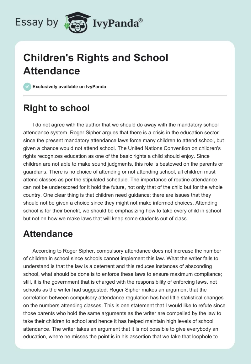Children's Rights and School Attendance. Page 1